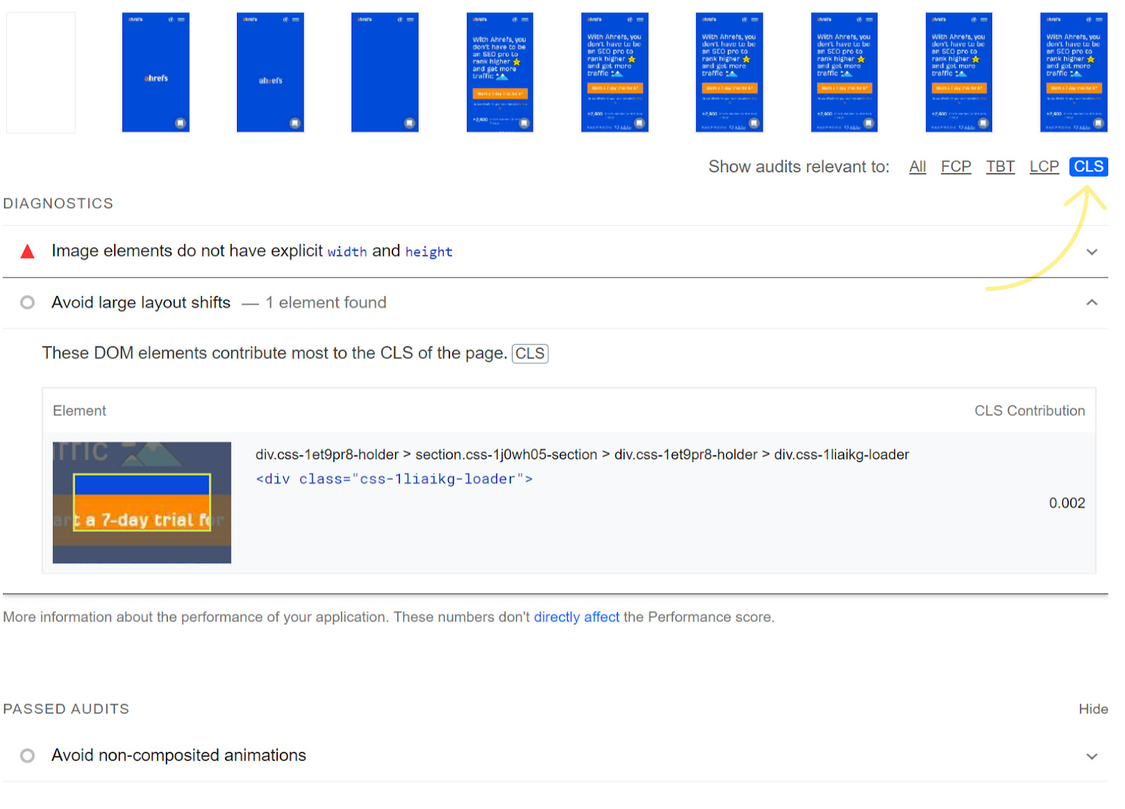 Problemas de CLS no PageSpeed Insights