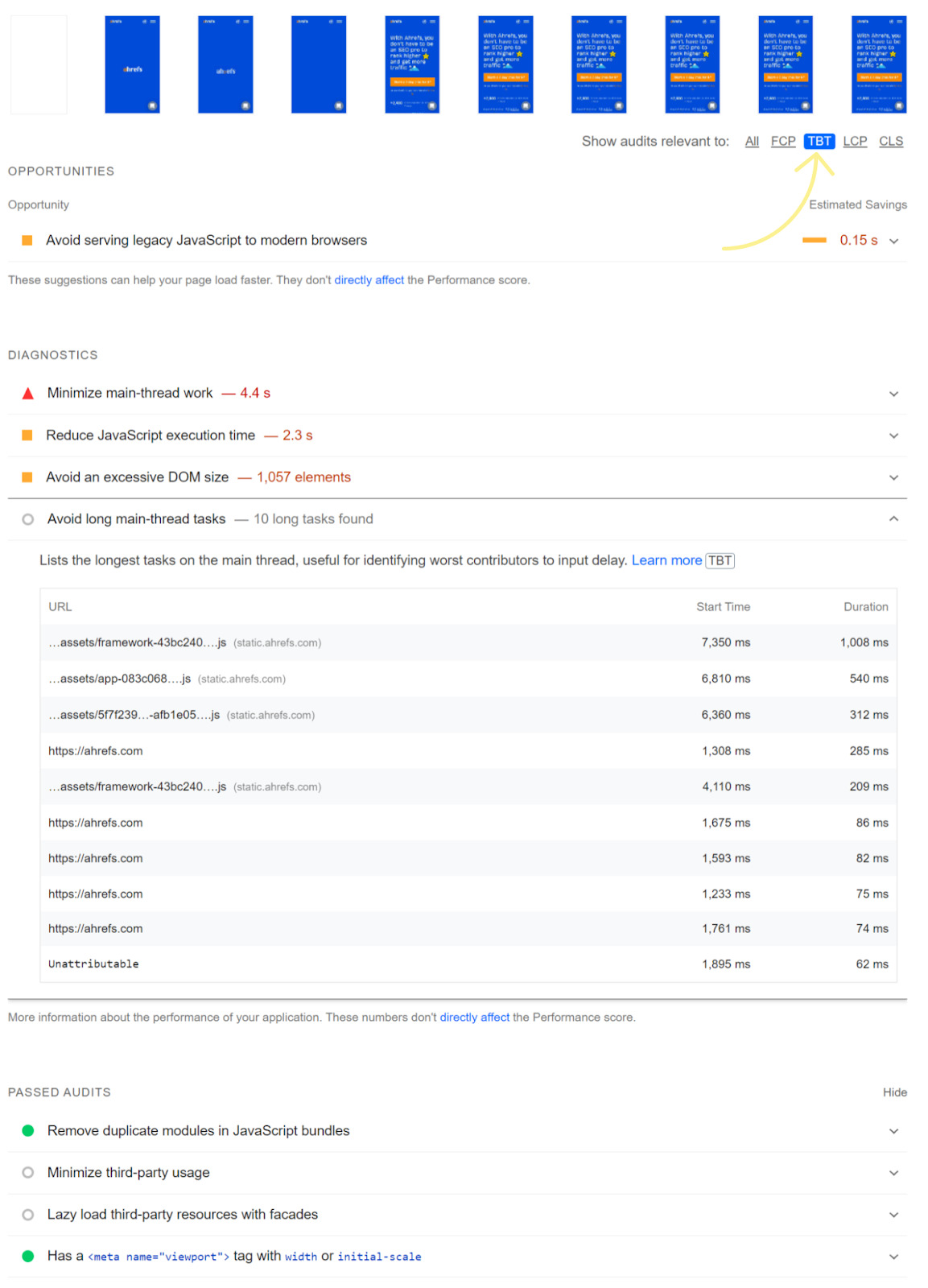 Problemas de TBT no PageSpeed Insights