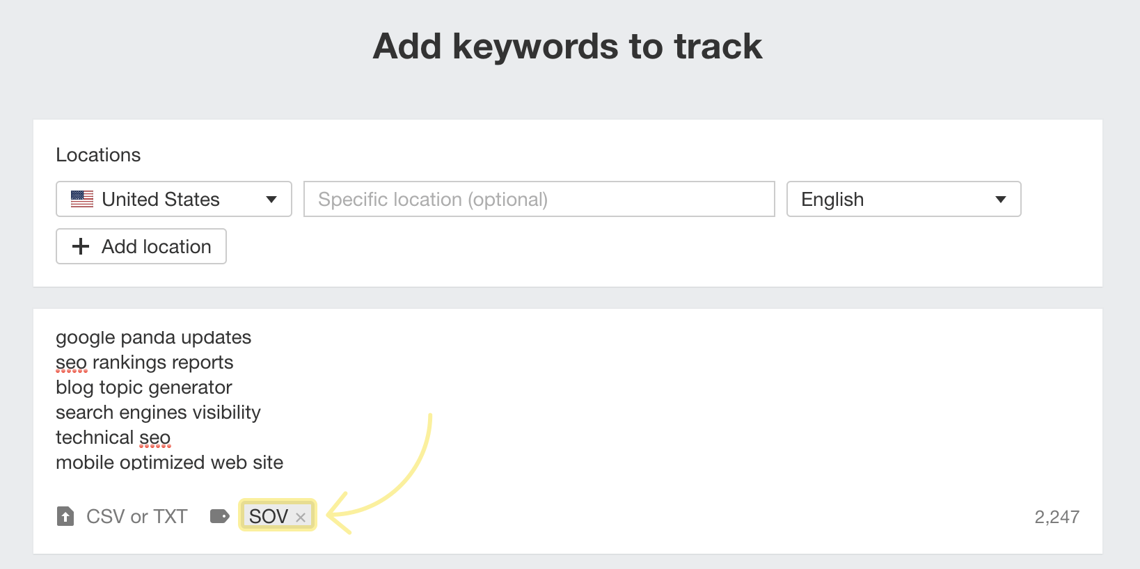 Adding keywords to track search visibility