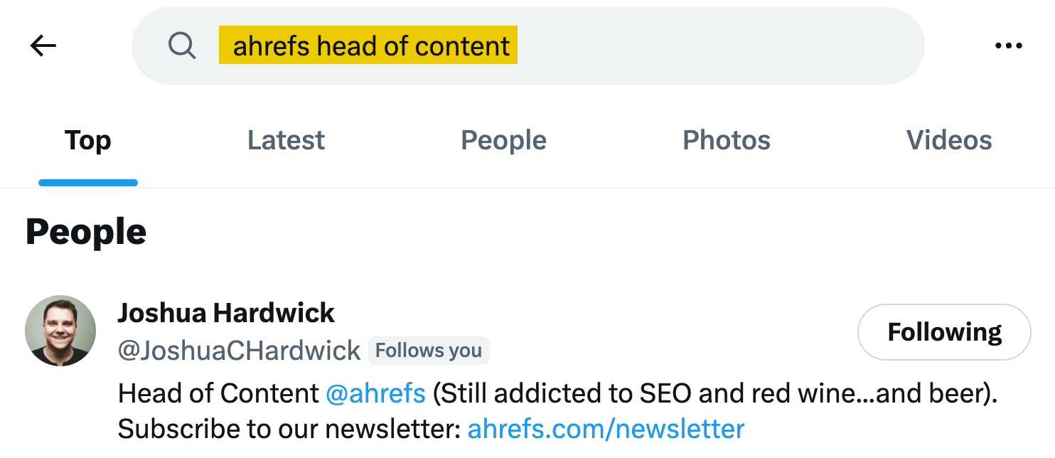 Searching for our head of content on Twitter