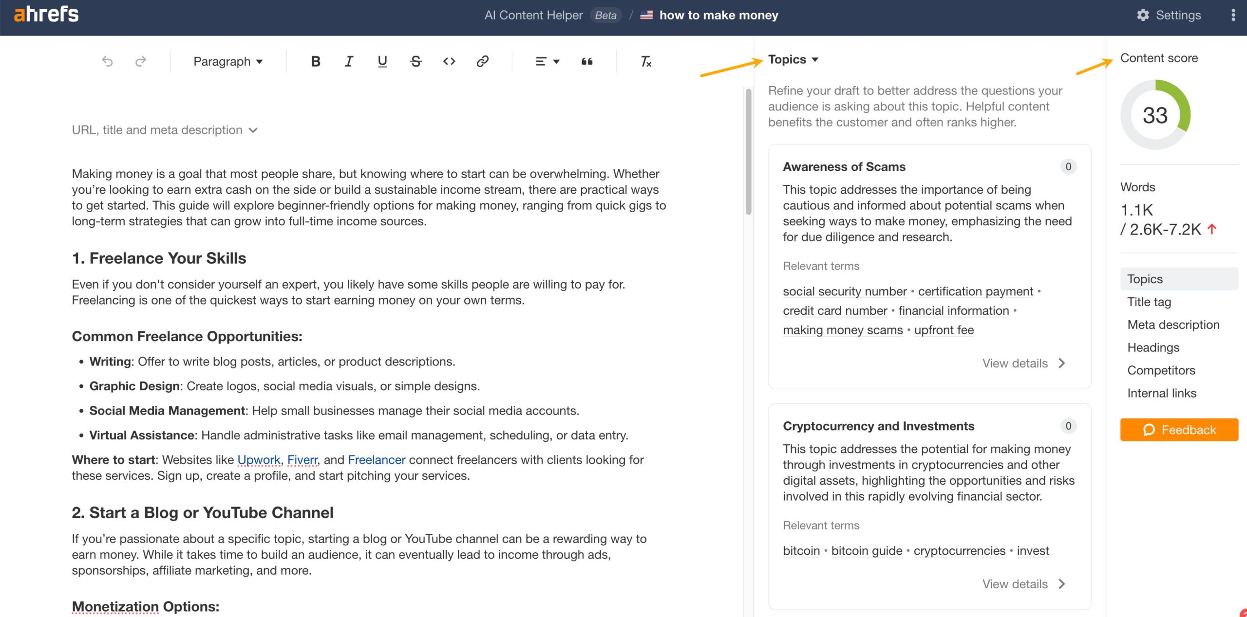 Ahrefs' AI Content Helper
